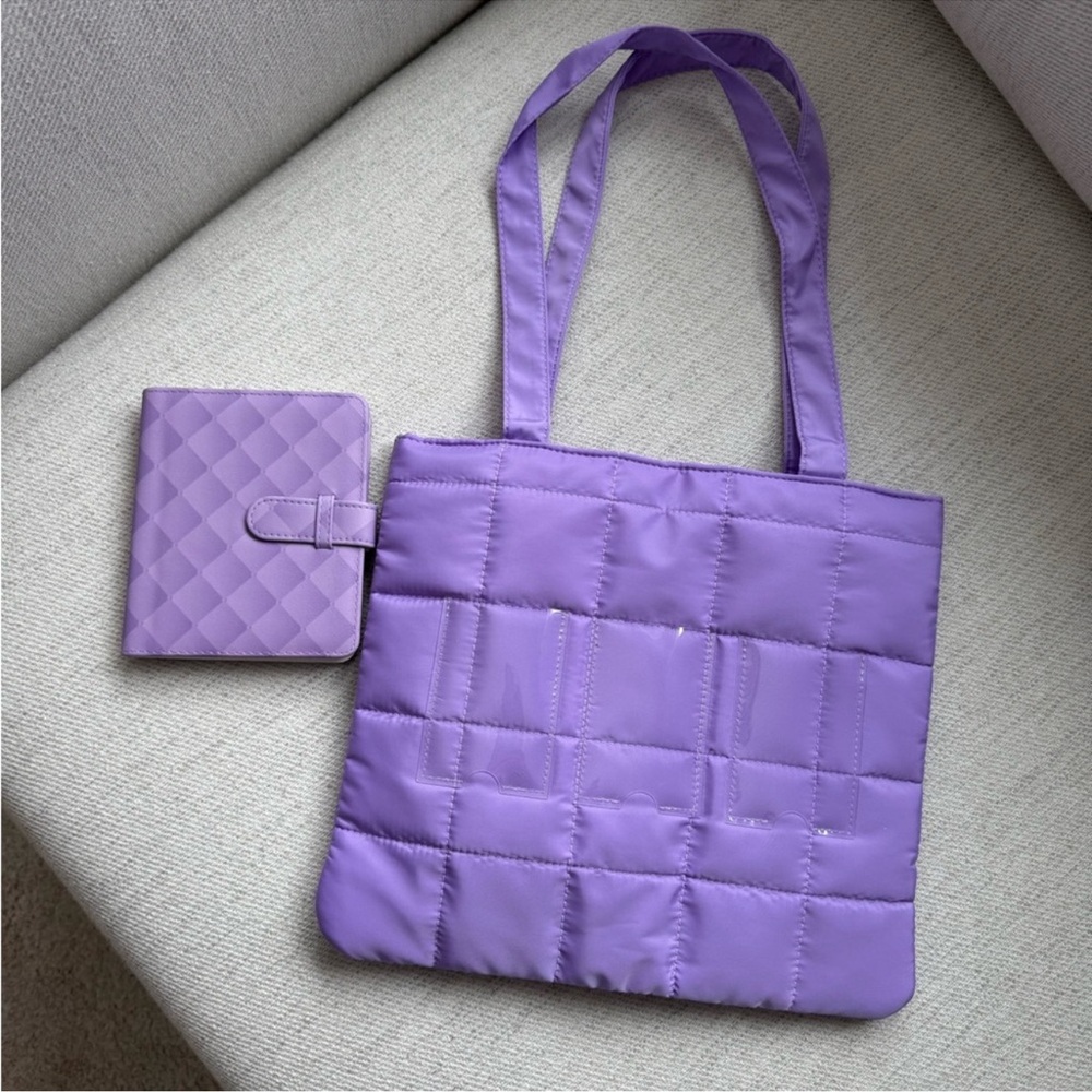 Elegant Purple Quilted Tote Bag with Photo Album for Instax Polaroid Photos - Picture 3 of 5